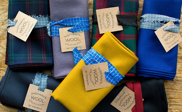 Various colors of the Shepherd's Wool Utility Cloth folded and tied.